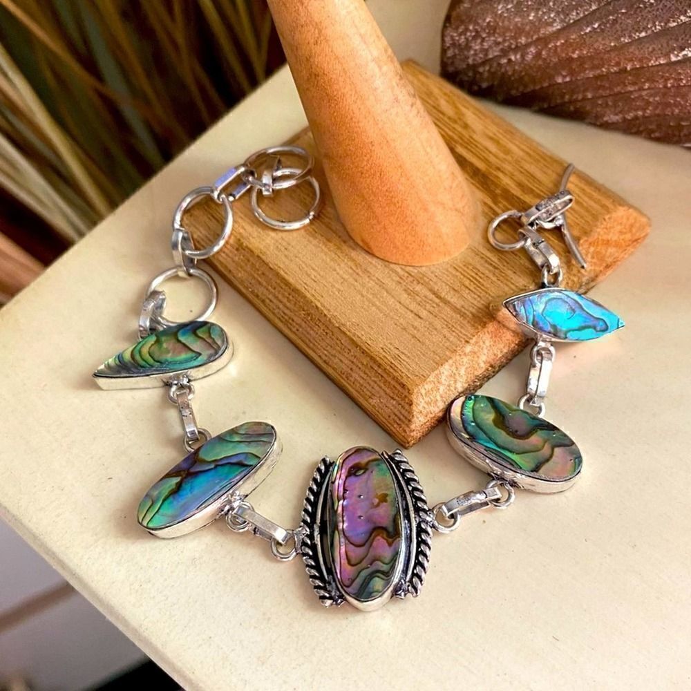 Abalone Sterling Silver Toggle Bracelet Boho Jewelry